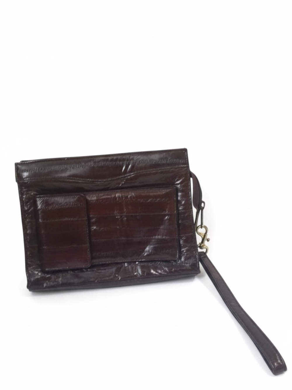 Eel Skin Vintage 80s Clutch Bag Large Wristlet Purse Eyeglass Case Zipper Pocket